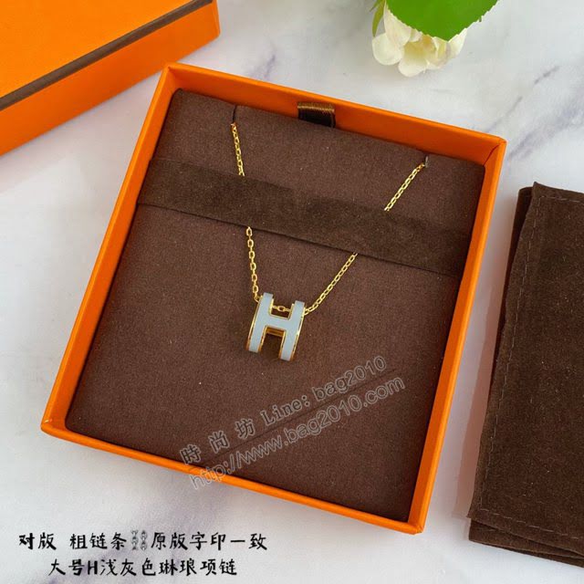 Hermes首飾品 愛馬仕淺灰色H琳琅大號項鏈 Hermes對版粗鏈條女士項鏈  zgh1529